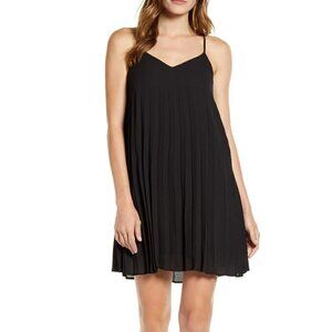 Gibson Hot Summer Nights Almost Ready pleated black mini dress a-line new Small